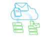 Illustration Messaging Migrationsloesungen: Cloudmigration mit E-Mails und Dokumenten, darunter lokales Rechenzentrum fuer on-premise Migrationen