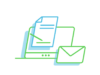 Illustration Messaging Signaturloesungen: Dokument mit Signatur vor Monitor und E-Mail Symbol